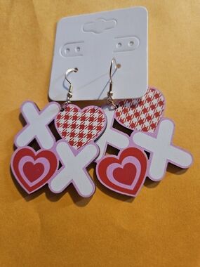 Valentine XOX Heart Drop Earrings - Red, Pink, White